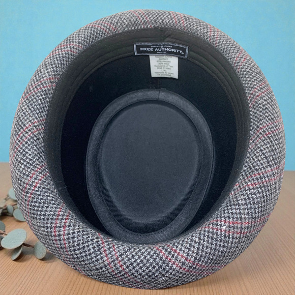 Free Authority Sz L/XL Gray Plaid Fedora Gangster Hat Trilby Cuban Wool Blend - Picture 5 of 6